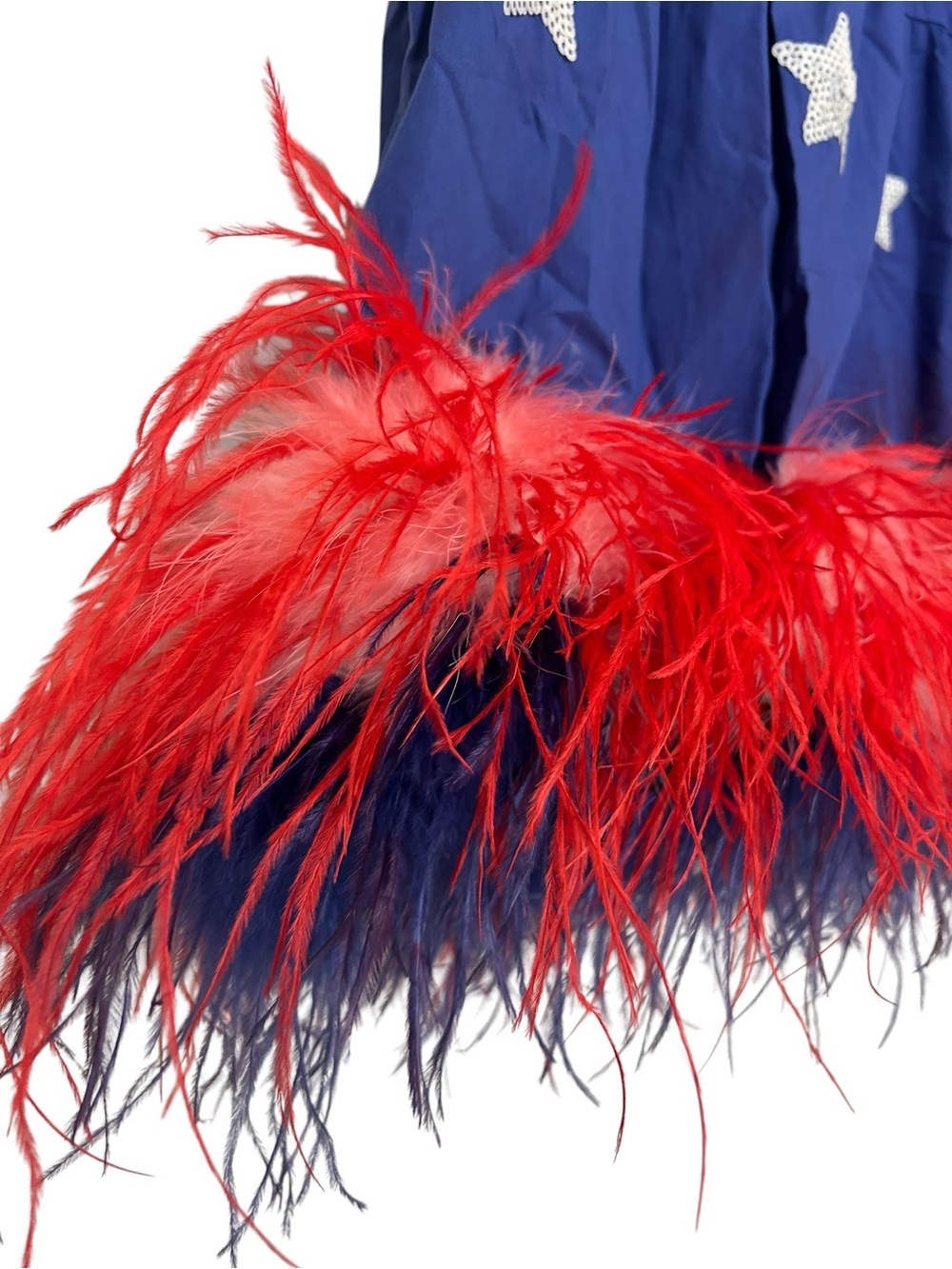 Queen of Sparkles Blue Sequin Star Feather Hem Dress Medium Patriotic USA - Picture 2 of 7